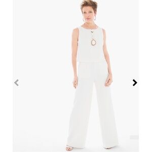 Chico's Sleeveless White Layered Bodice Wide-Leg Jumpsuit